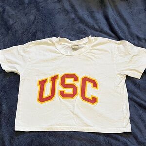 White USC Graphic Crop Top Ladies T-Shirt (Ladies S)